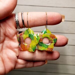Colorful Floral Hoop Earrings